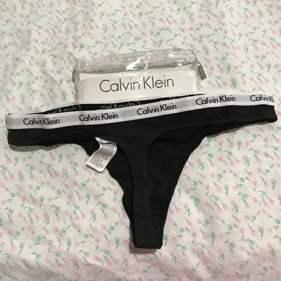 NEW Calvin Klein Carousel Logo XL Cotton Black White Thong Panty - Picture 1 of 5